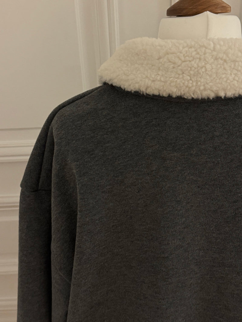 Fleece Shearling Collar Set - Charcoal Grey