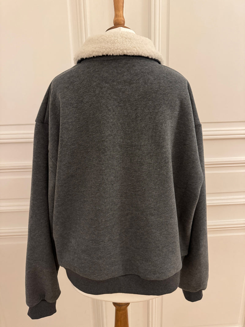 Fleece Shearling Collar Set - Charcoal Grey