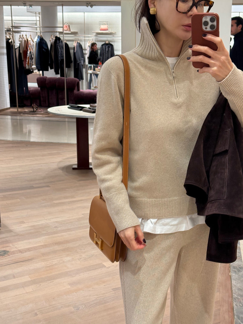 Cashmere Half-Zip Sweater - Oatmeal