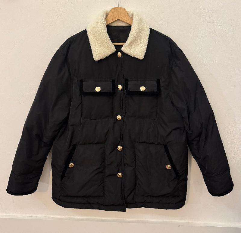 Collared Black Puffer Jacket