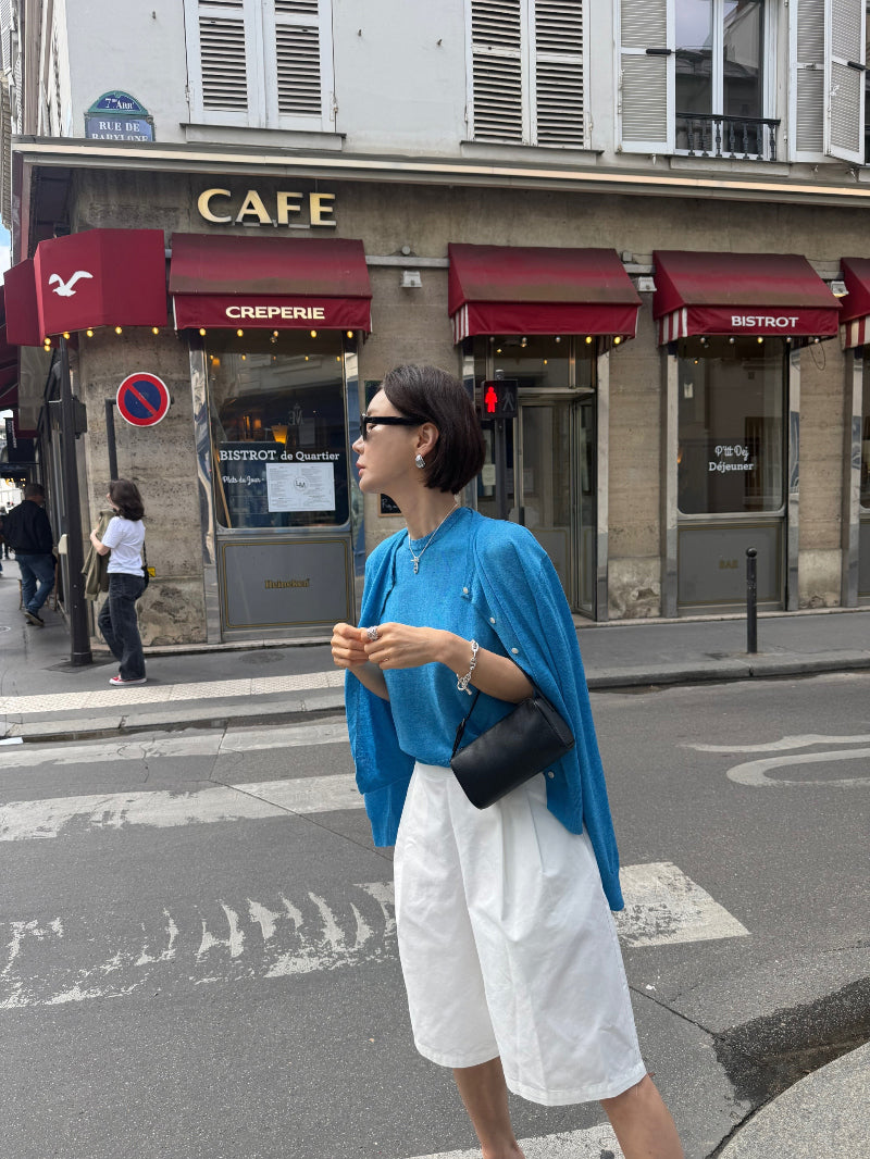 Linen Knit Cardigan - Blue