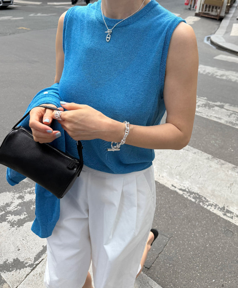 Linen Knit Cardigan - Blue