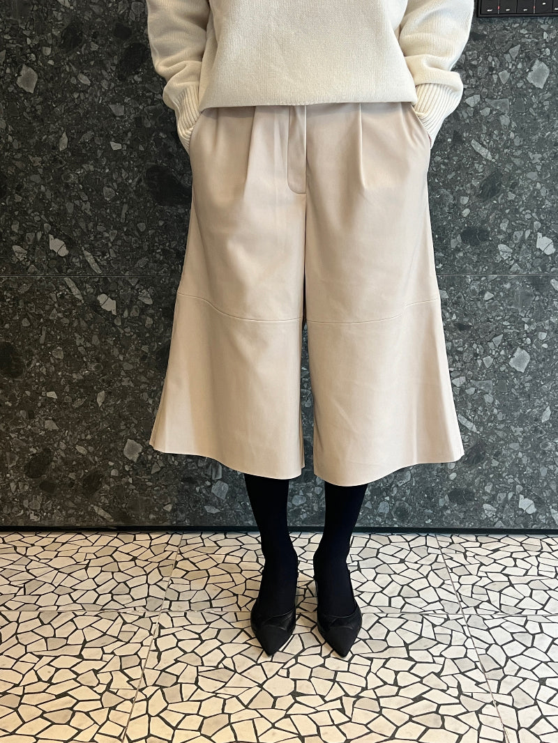 Limishop Vegan Leather Pants- Beige