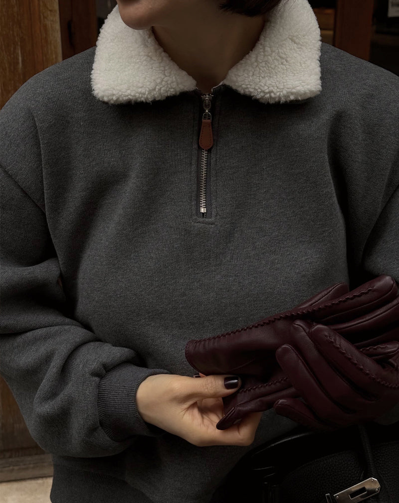 Fleece Shearling Collar Set - Charcoal Grey