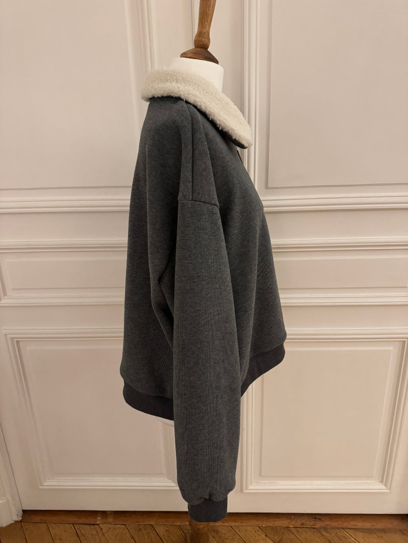 Fleece Shearling Collar Set - Charcoal Grey