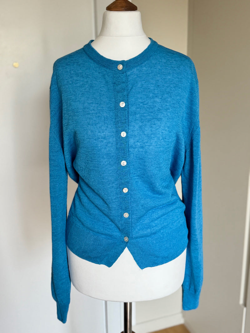 Linen Knit Cardigan - Blue