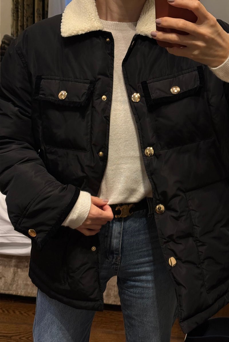 Collared Black Puffer Jacket