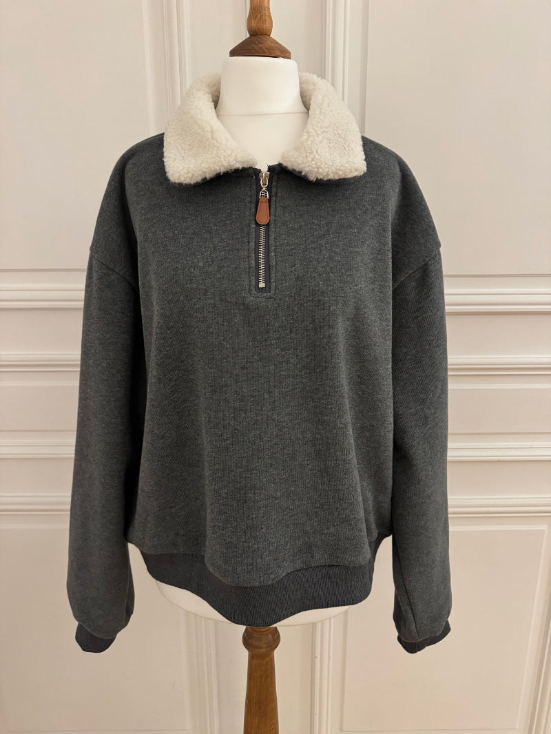 Fleece Shearling Collar Set - Charcoal Grey