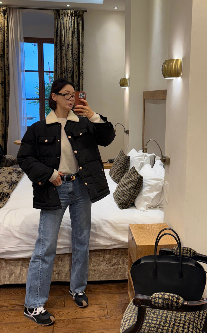 Collared Black Puffer Jacket