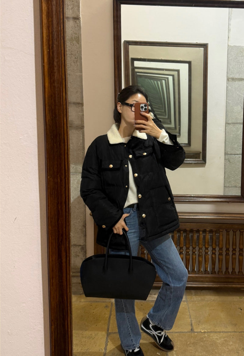 Collared Black Puffer Jacket