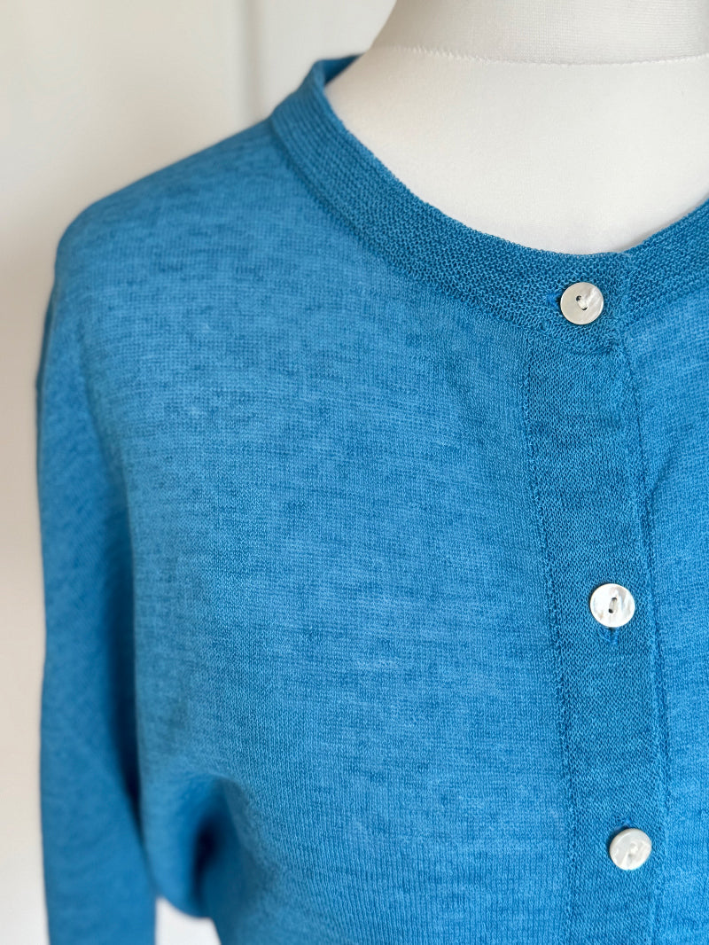 Linen Knit Cardigan - Blue