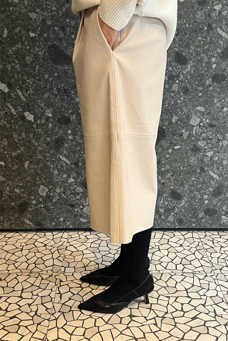 Limishop Vegan Leather Pants- Beige